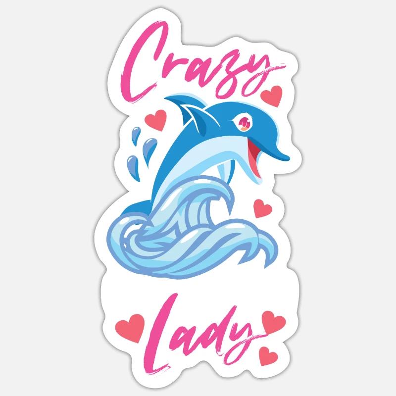 Dolphin Crazy Dolphin Lady - Sticker Größe S (10 x 10 cm) - Mattweiß