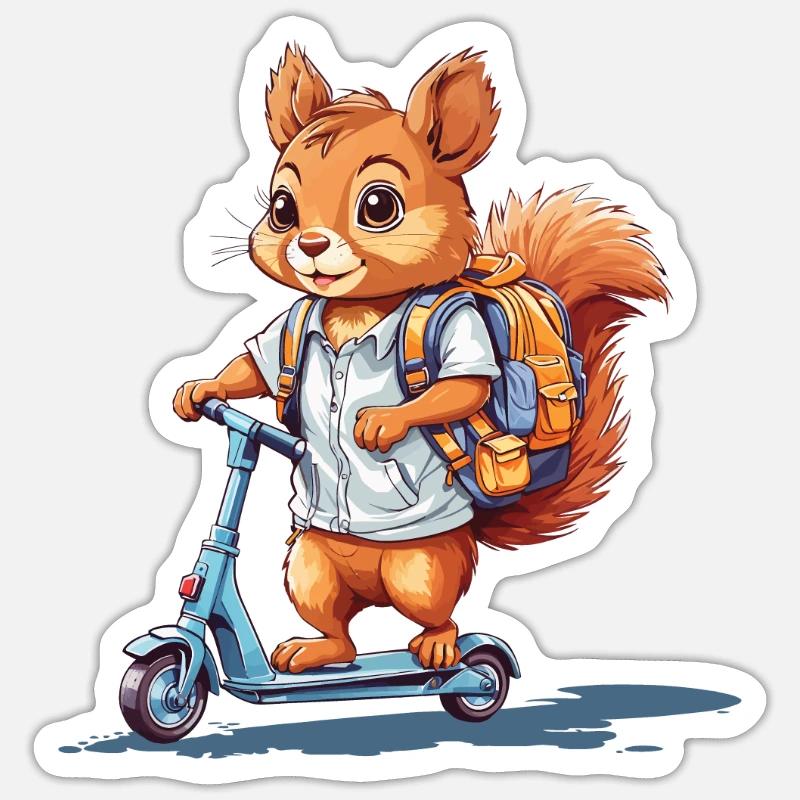 Fröhliches Eichhörnchen Schulstart Roller Design - Sticker Größe S (10 x 10 cm) - Mattweiß
