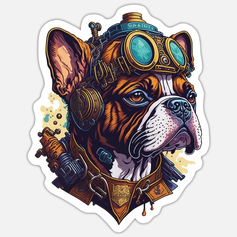 Vintage Steampunk Boxer chien machines Design - Sticker taille S (10 x 10 cm) - blanc mat