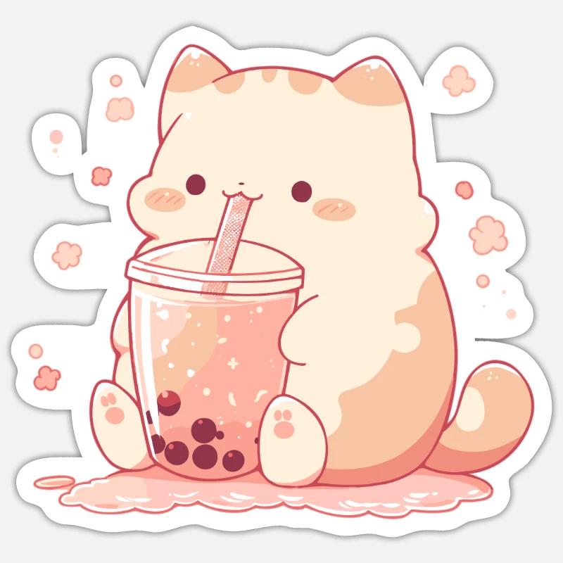 Kawaii Cat Drinks Boba Bubble Tea Chibi Sticker size S (10 x 10 cm)