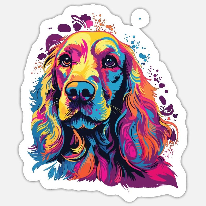 Wasserfarben Farbenfroher Cocker Spaniel - Sticker størrelse S (10 x 10 cm) - mat hvid