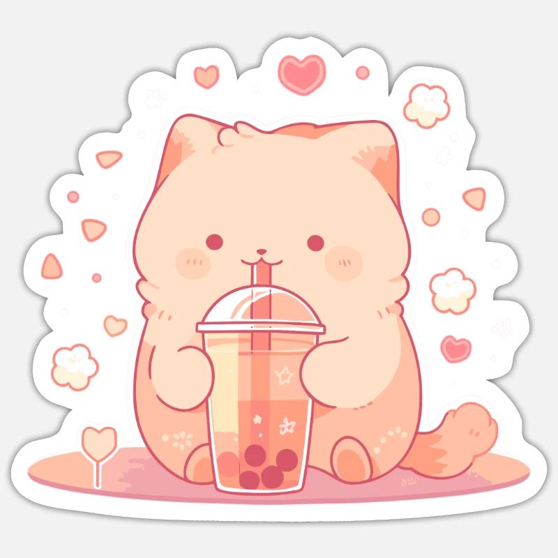Kawaii Cat Drinks Boba Bubble Tea Chibi Sticker size S (10 x 10 cm)
