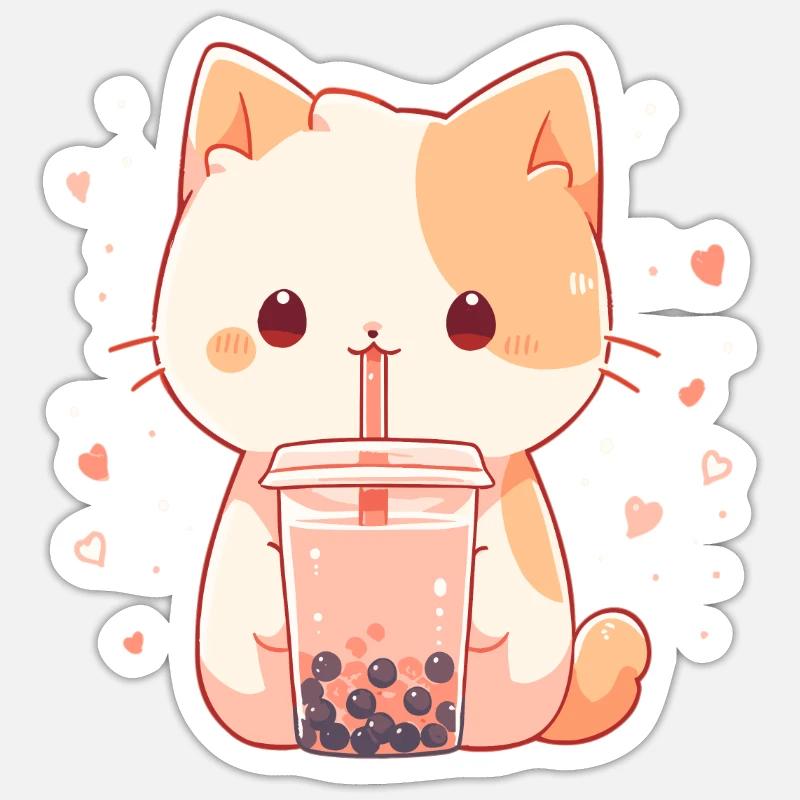Kawaii Cat Drinks Boba Bubble Tea Chibi Sticker size S (10 x 10 cm)