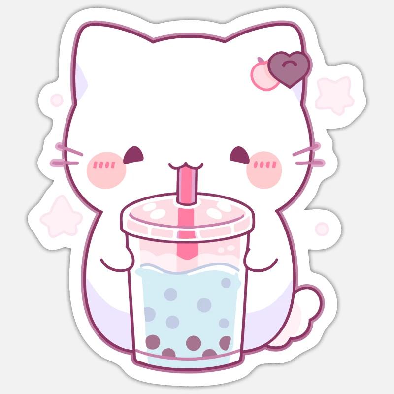 Kawaii Cat Drinks Boba Bubble Tea Chibi Sticker size S (10 x 10 cm)