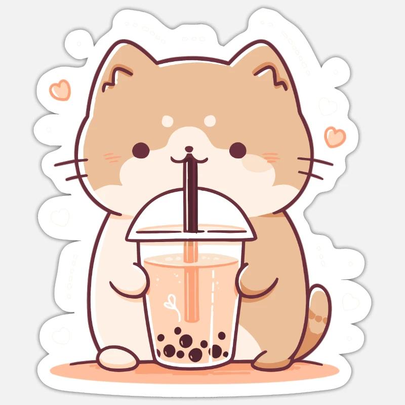 Kawaii Cat Drinks Boba Bubble Tea Chibi Sticker size S (10 x 10 cm)