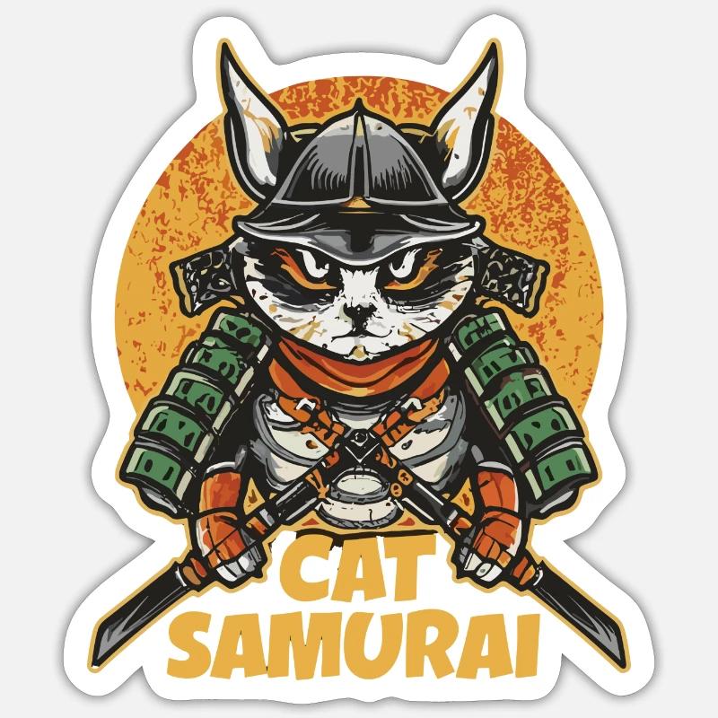 Katze Samurai Sticker Größe S (10 x 10 cm)