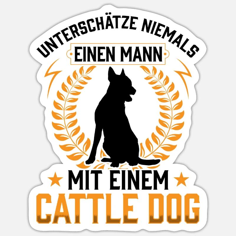 Mann mit einem Australian Cattle Dog - Sticker Größe S (10 x 10 cm) - Mattweiß