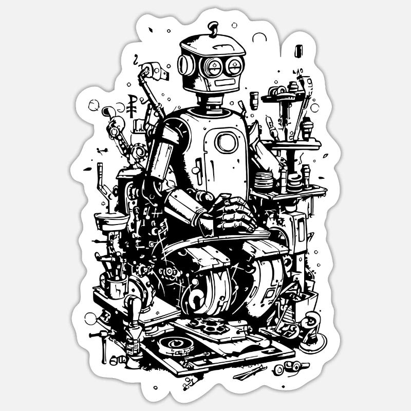 Scrap Garbage Workshop Garages Robot Sticker size S (10 x 10 cm)