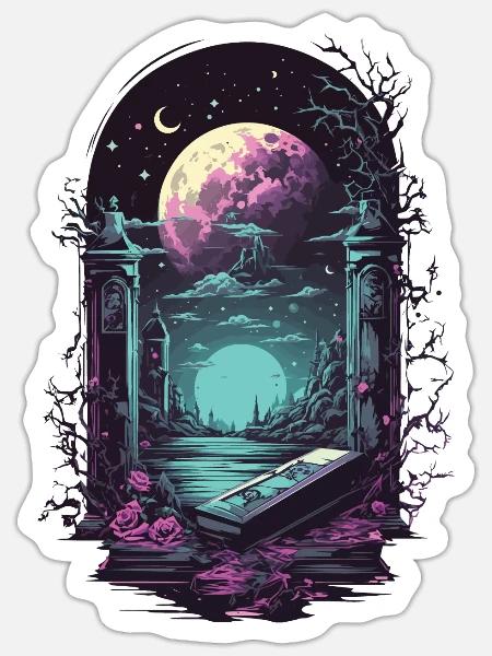 Gothic Vaporwave Mystik Dunkelheit Kunstwerk - Sticker Größe S (10 x 10 cm) - Mattweiß