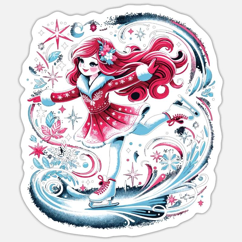 Anmut auf dem Eis: Rotes Haar, Schlittschuhmagie - Sticker Größe S (10 x 10 cm) - Mattweiß