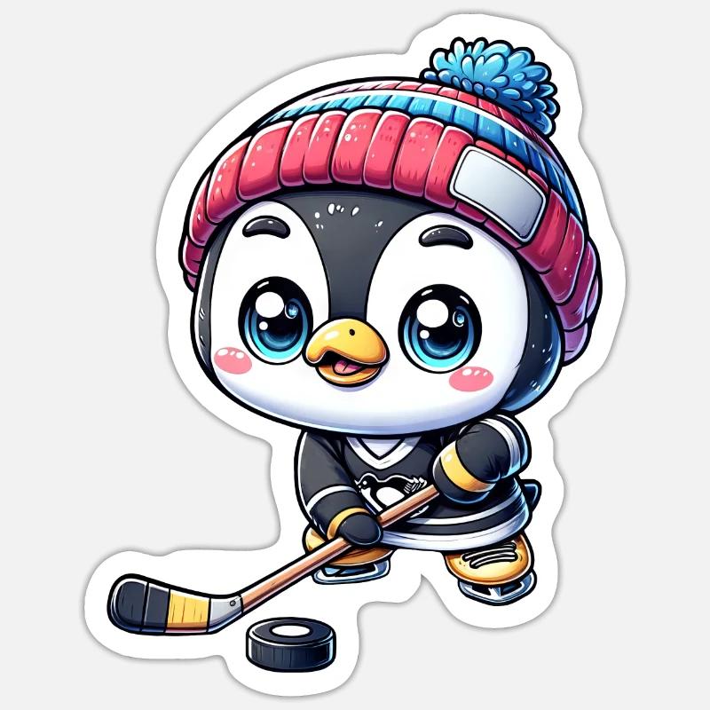Pinguin Eishockeyspieler - Der Star auf dem Eis - Sticker Größe S (10 x 10 cm) - Mattweiß