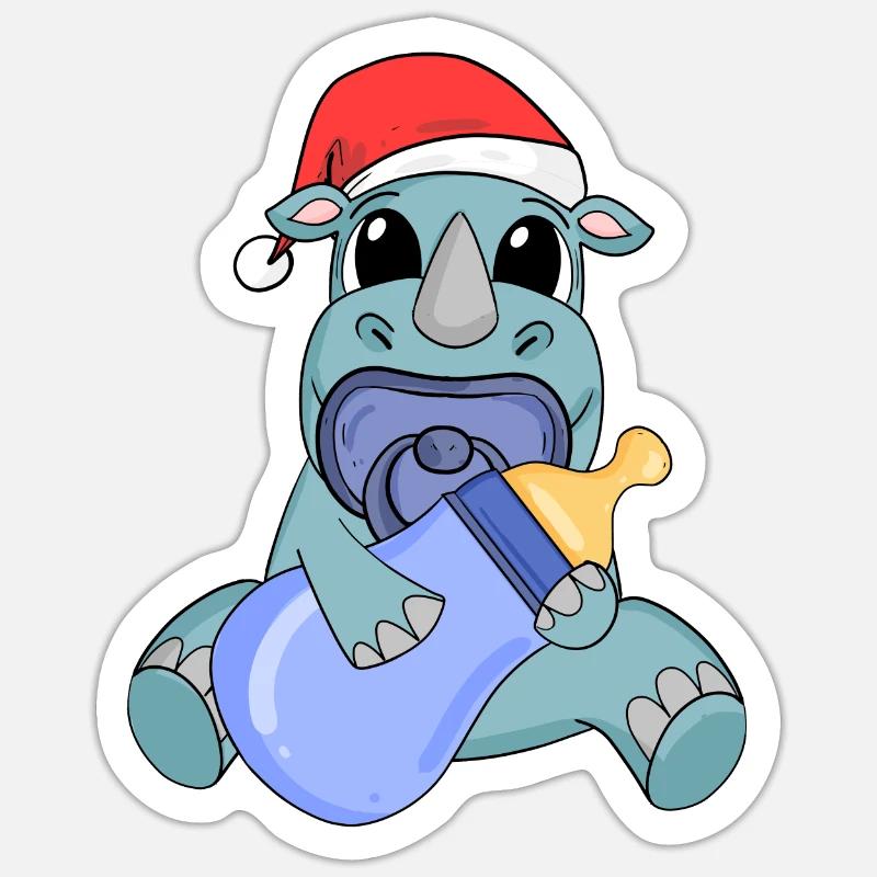 Rhinocéros bébé Noël Sticker taille S (10 x 10 cm)