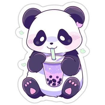 Kawaii Panda trinkt Boba Bubble Tea Chibi - Sticker Größe S (10 x 10 cm) - Mattweiß - Vorne