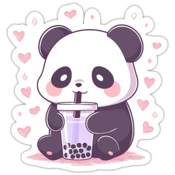 Kawaii Panda trinkt Boba Bubble Tea Chibi - Sticker Größe S (10 x 10 cm) - Mattweiß - Vorne