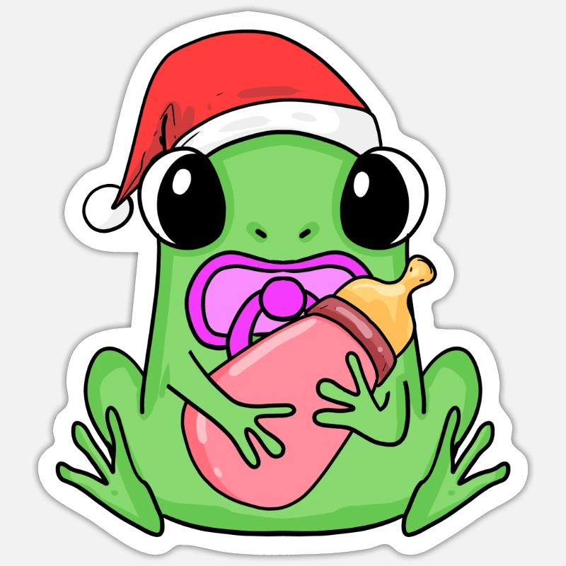 Grenouille bébé Noël - Sticker taille S (10 x 10 cm) - blanc mat