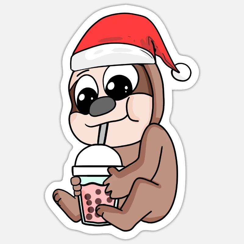 Sloth Christmas Bubble Tea - Sticker size S (10 x 10 cm) - white matte