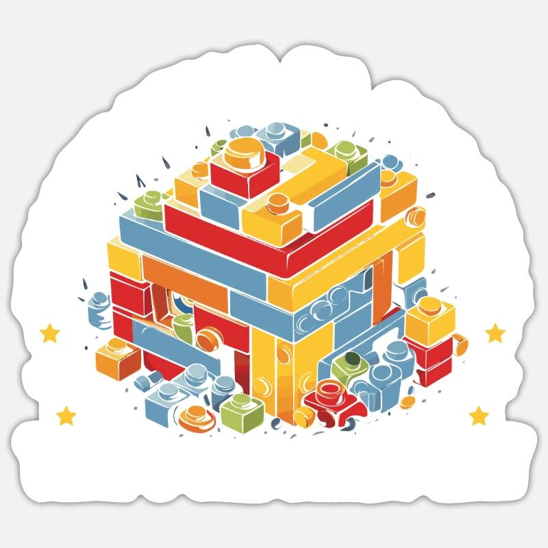 Maître constructeur Briques Blocs Jouer Blocs De Construction - Sticker taille S (10 x 10 cm) - blanc mat