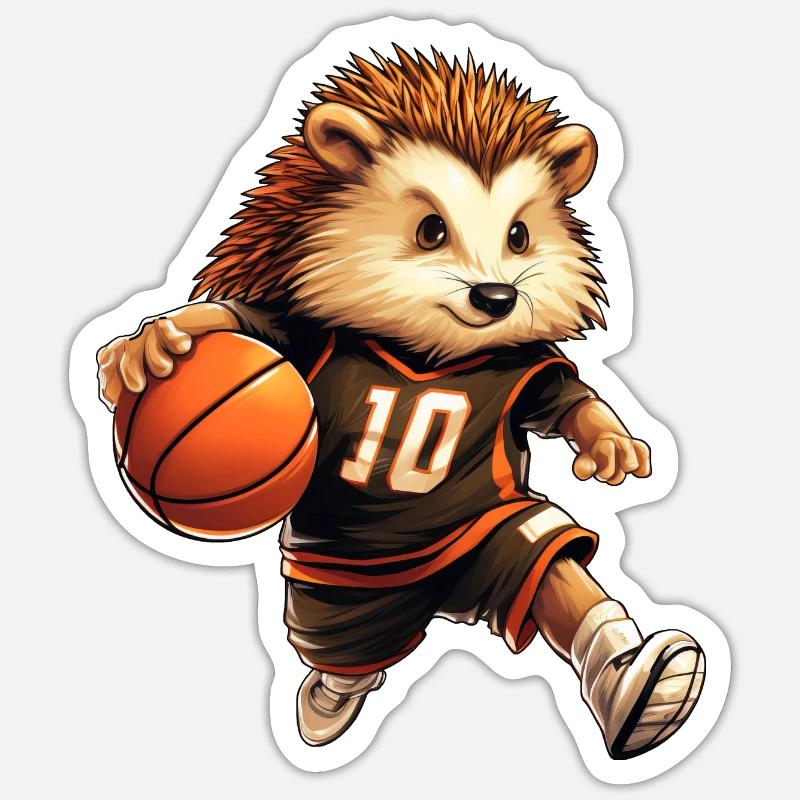 Hérisson de basket-ball - Sticker taille S (10 x 10 cm) - blanc mat