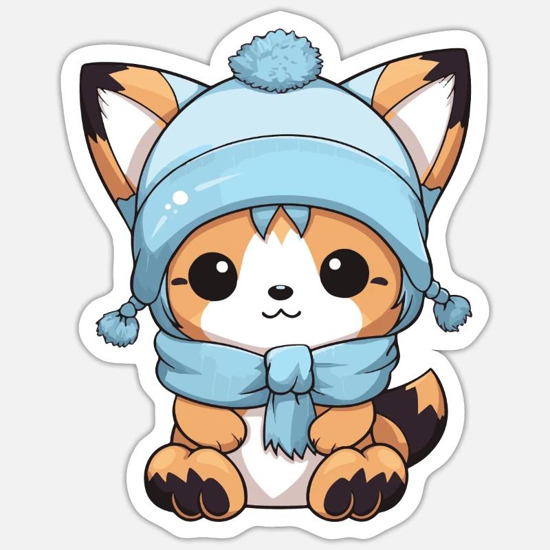 Fuchs Winter Comic - Sticker Größe S (10 x 10 cm) - Mattweiß