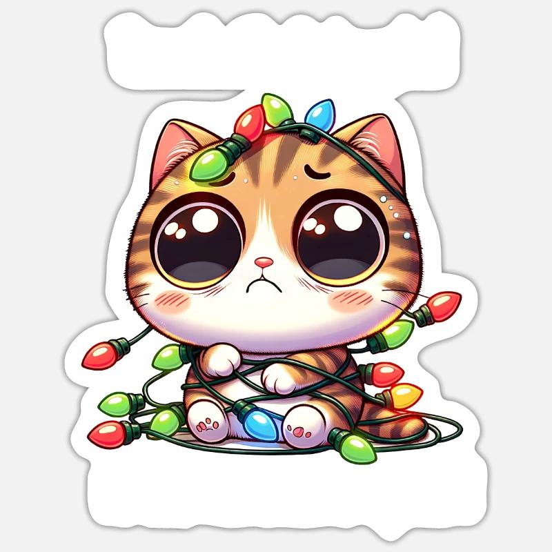 Chat de Noël mignon avec emmêlé Sticker taille S (10 x 10 cm)