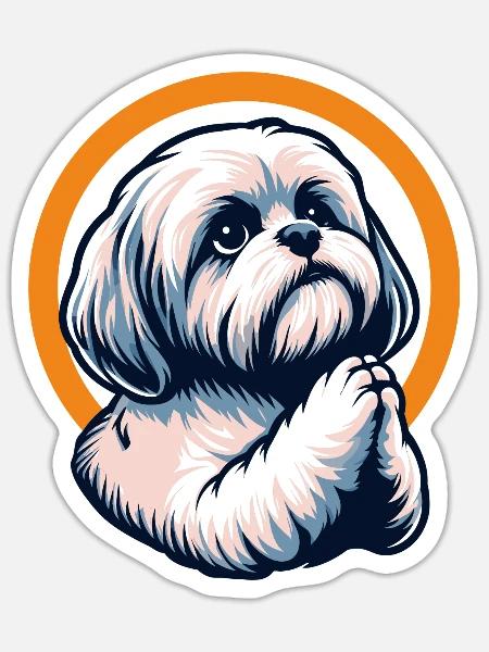 Lieber Gott Shih Tzu betet - Sticker Größe S (10 x 10 cm) - Mattweiß