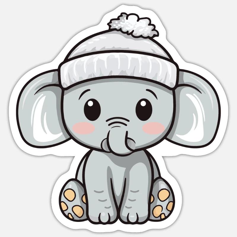 Elefant Winter Tier Niedlich Comic - Sticker Größe S (10 x 10 cm) - Mattweiß