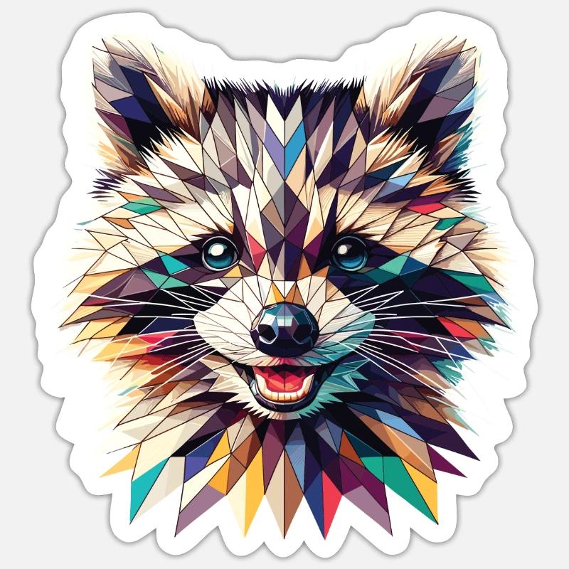 Oeuvre de raton laveur polygone - Sticker taille S (10 x 10 cm) - blanc mat