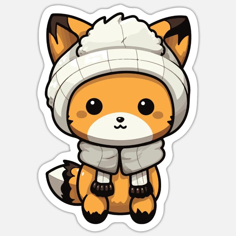 Fox Winter Animal Cute Comic - Sticker size S (10 x 10 cm) - white matte
