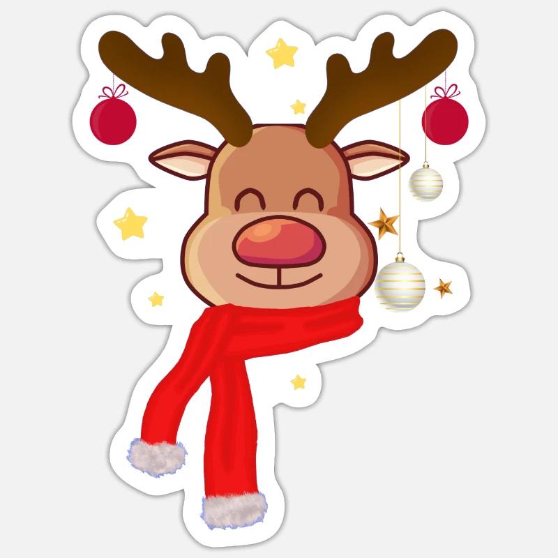 Niedliche Rentiere und Weihnachtskugeln - Sticker Größe S (10 x 10 cm) - Mattweiß