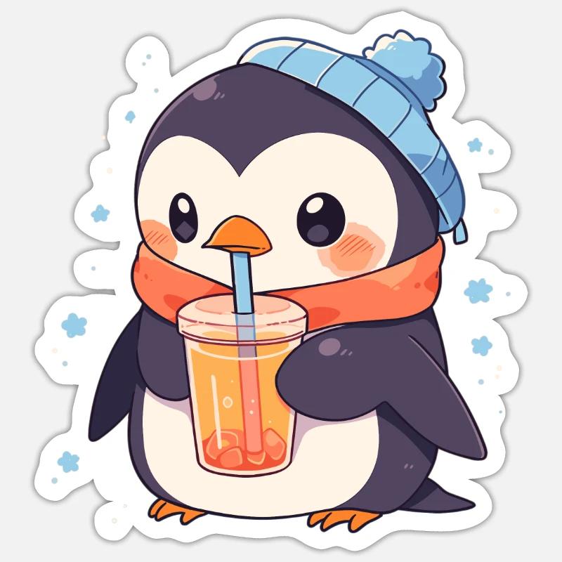 Kawaii Penguin Drinks Boba Bubble Tea Chibi Sticker size S (10 x 10 cm)