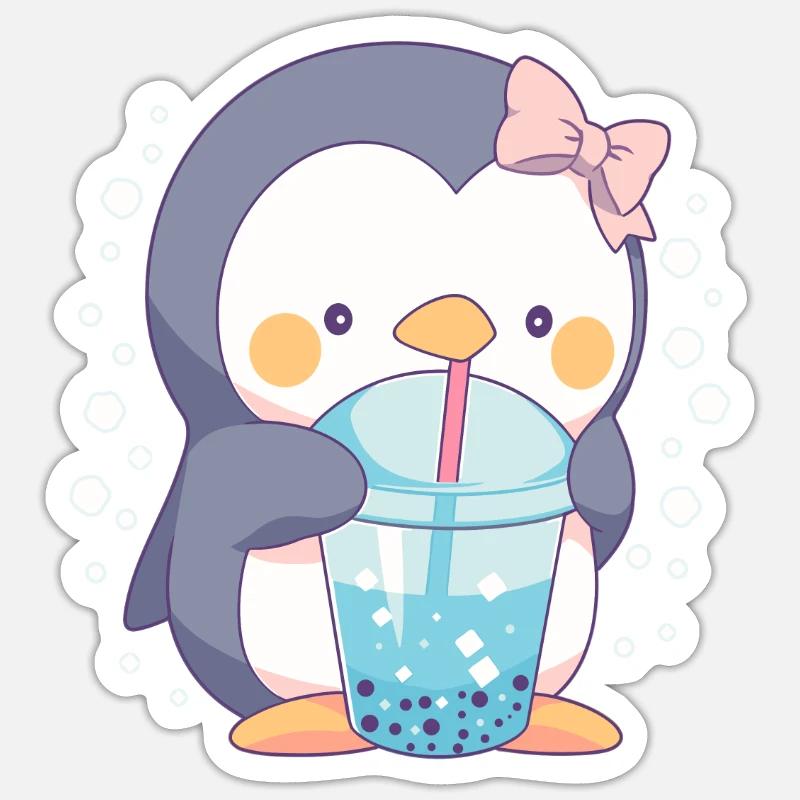Kawaii Penguin Drinks Boba Bubble Tea Chibi Sticker size S (10 x 10 cm)