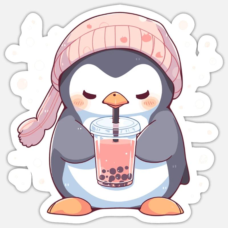 Kawaii Penguin Drinks Boba Bubble Tea Chibi Sticker size S (10 x 10 cm)