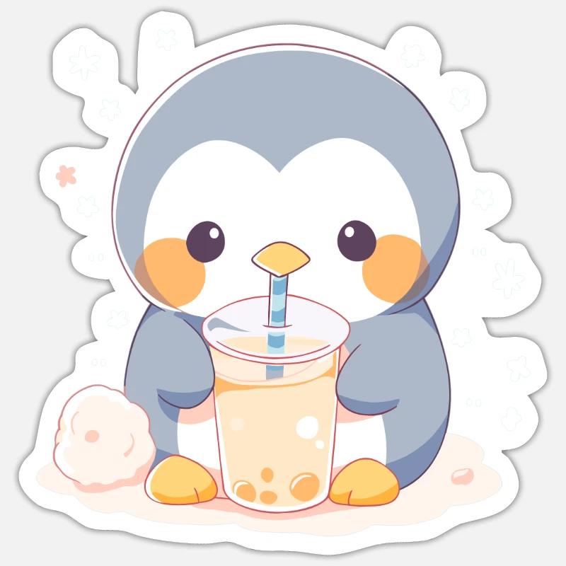 Kawaii Penguin Drinks Boba Bubble Tea Chibi Sticker size S (10 x 10 cm)