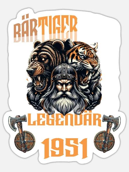 BÄRTIGERMANN Wikinger Geburtstag Legendär seit - Sticker Größe S (10 x 10 cm) - Mattweiß