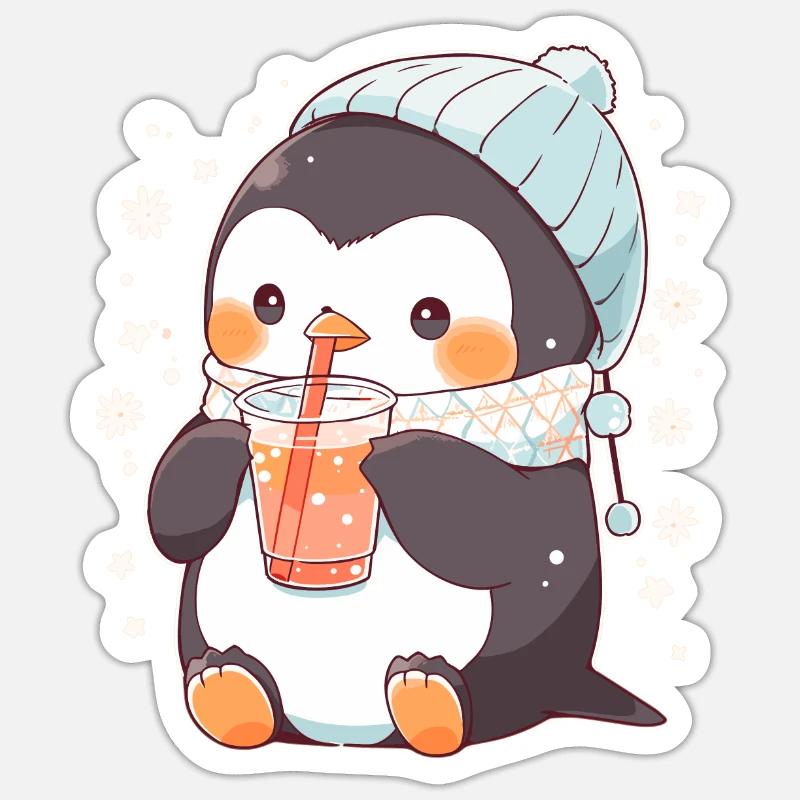 Kawaii Penguin Drinks Boba Bubble Tea Chibi Sticker size S (10 x 10 cm)