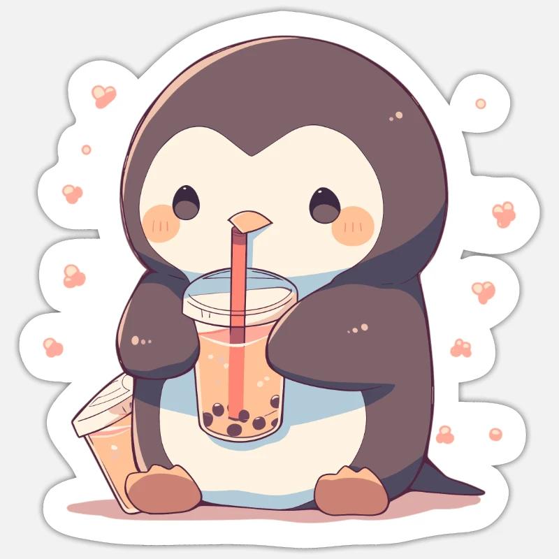 Kawaii Penguin Drinks Boba Bubble Tea Chibi Sticker size S (10 x 10 cm)
