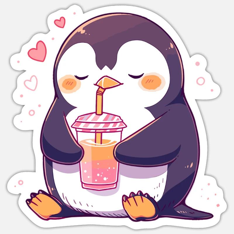 Kawaii Penguin Drinks Boba Bubble Tea Chibi Sticker size S (10 x 10 cm)