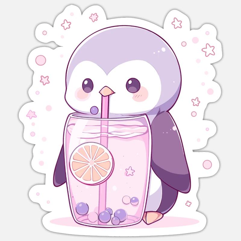 Kawaii Penguin Drinks Boba Bubble Tea Chibi Sticker size S (10 x 10 cm)