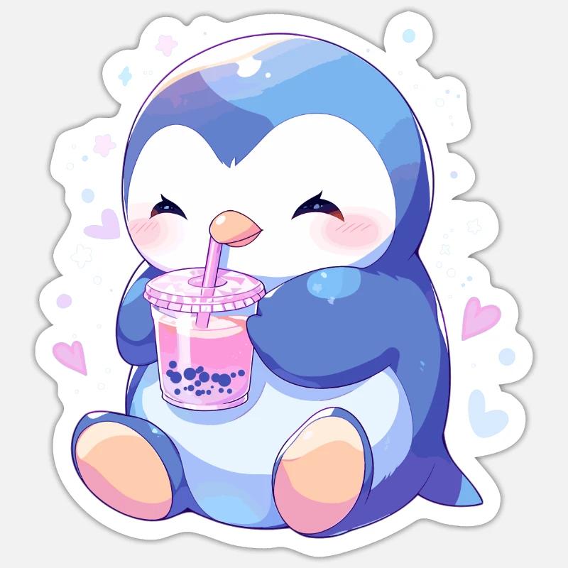 Kawaii Penguin Drinks Boba Bubble Tea Chibi Sticker size S (10 x 10 cm)