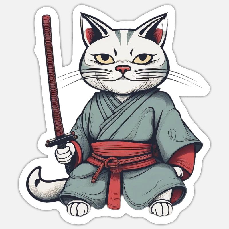 Grim Samurai Cat Sticker size S (10 x 10 cm)
