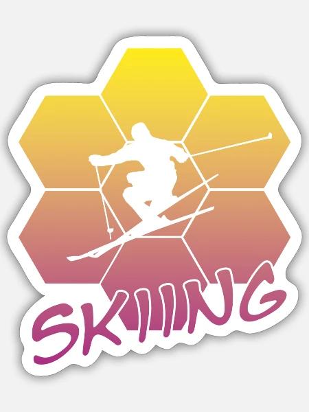 Skifahren, Skiing, Ski - Sticker Größe S (10 x 10 cm) - Mattweiß