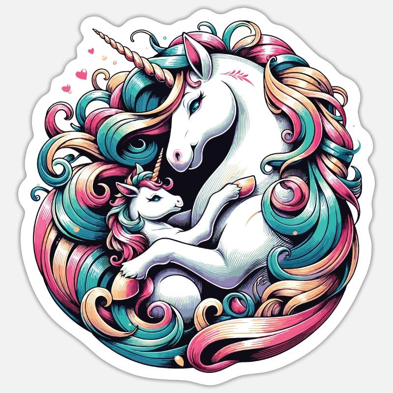 Einhorn Mutter Kind Liebe - Sticker Größe S (10 x 10 cm) - Mattweiß