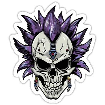 Punk Skull – Purple Mohawk - Sticker Größe S (10 x 10 cm) - Mattweiß - Vorne