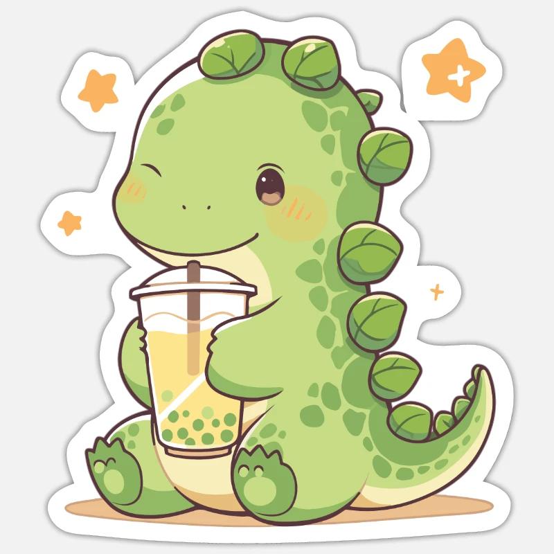 Kawaii Dinosaur Drinks Boba Bubble Tea Chibi Sticker size S (10 x 10 cm)