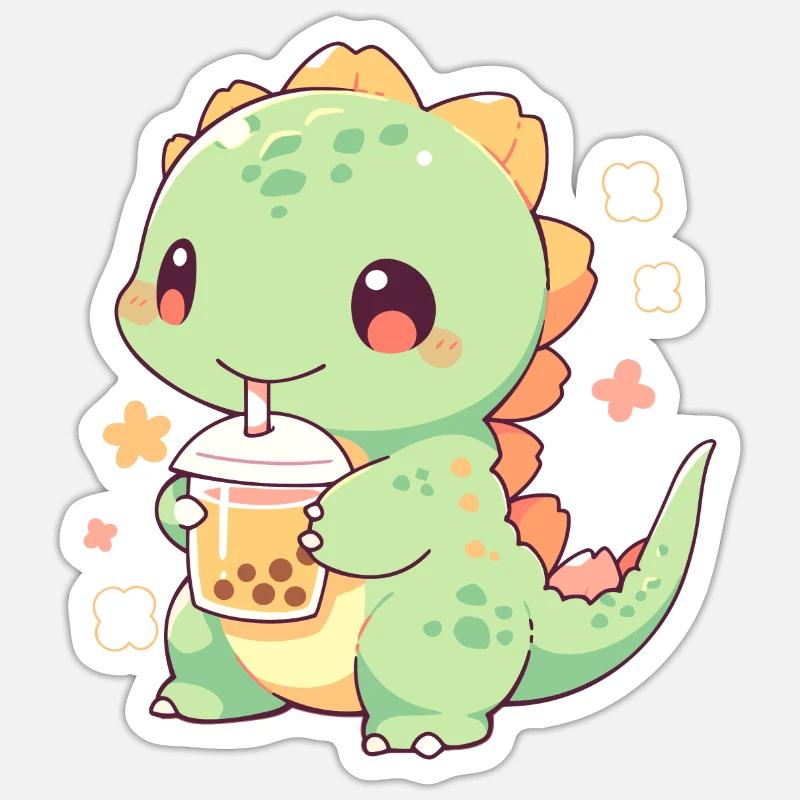 Kawaii Dinosaur Drinks Boba Bubble Tea Chibi Sticker size S (10 x 10 cm)