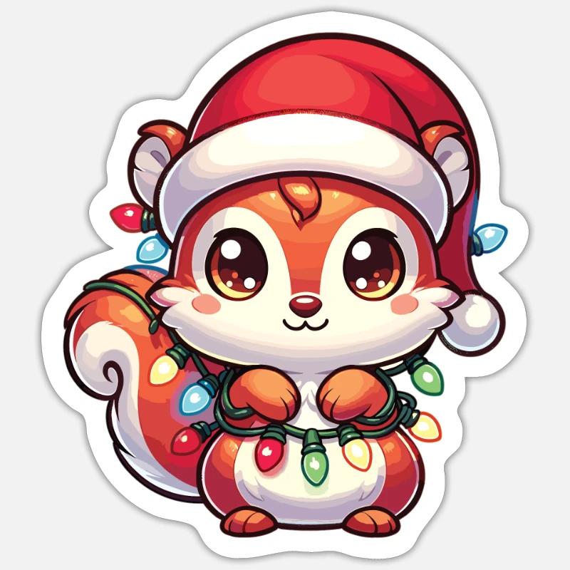 Weihnachten Lichterkette Eichhörnchen - Sticker Größe S (10 x 10 cm) - Mattweiß