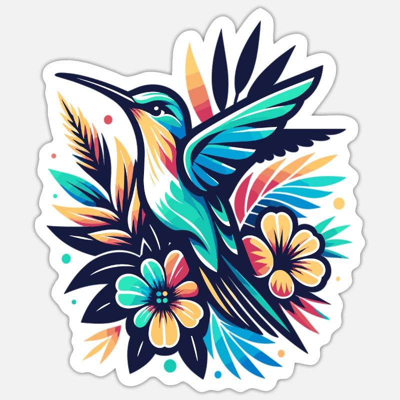 Bunter Kolibri - Sticker Größe S (10 x 10 cm) - Mattweiß