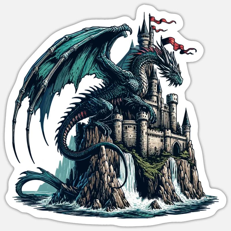 Der Schlossdrache - Sticker Größe S (10 x 10 cm) - Mattweiß