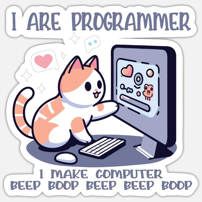 I are programmer, funny cat - Sticker size S (10 x 10 cm) - white matte