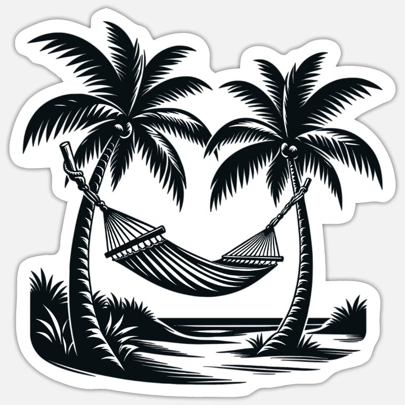 Plage tropicale avec hamac - Sticker taille S (10 x 10 cm) - blanc mat